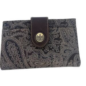 Liz Claiborne NEW Bifold Wallet w/ Kiss Clasp Change Purse‎ Brown Paisley Gold